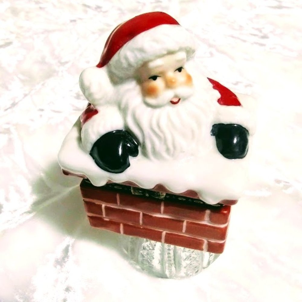 *DEPT. 56 *SANTA TRINKET BOX*HINGED*PORCELAIN*HO HO HO PRINTED INSIDE*
